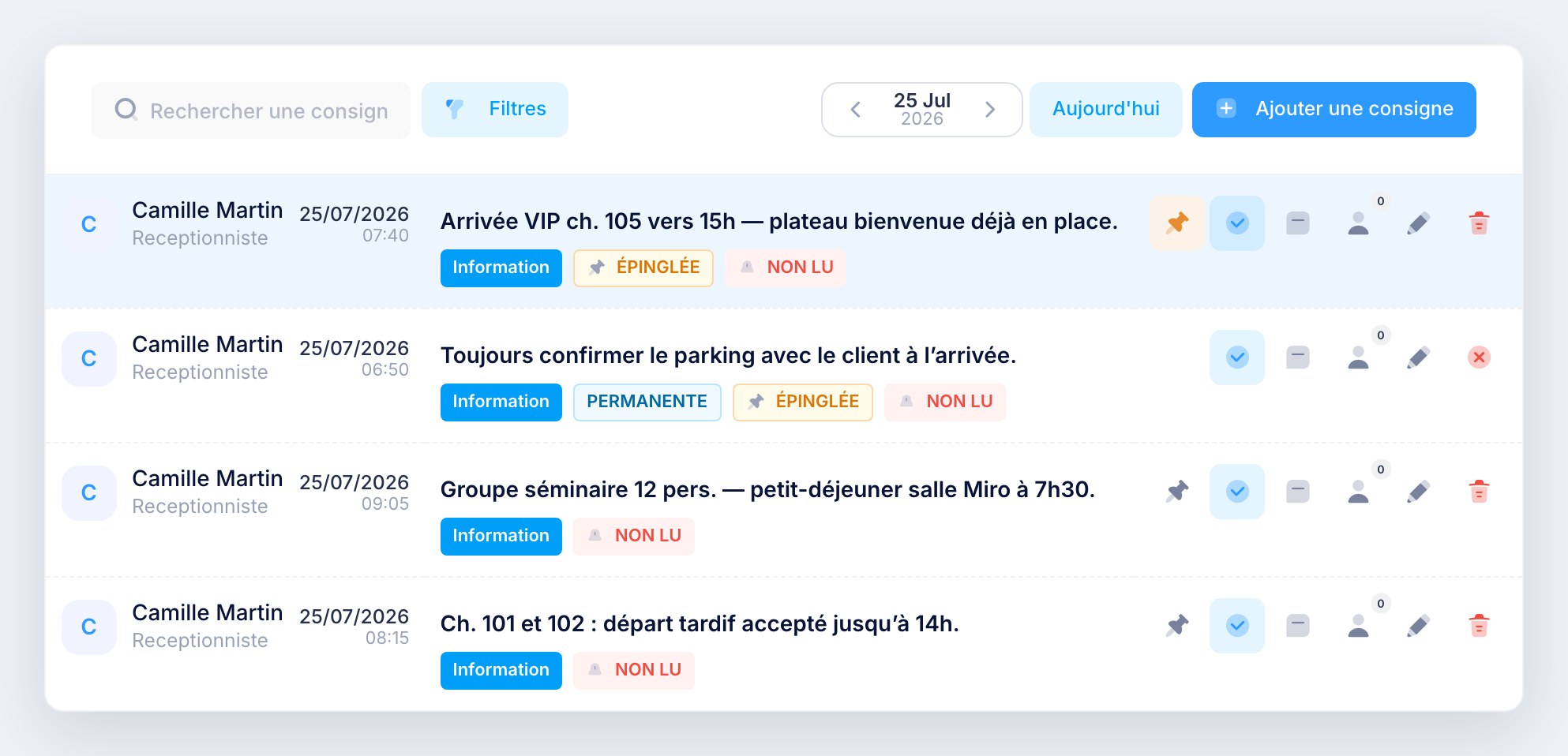 Cahier de consignes